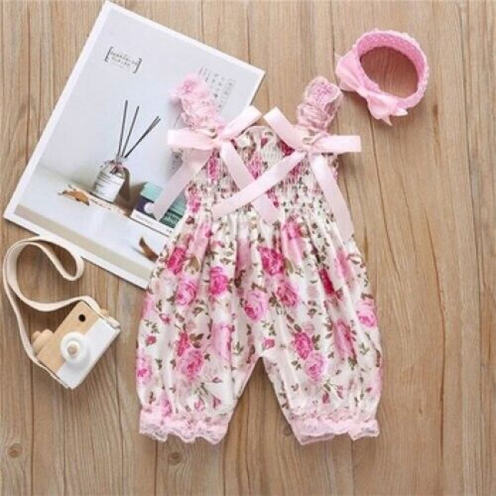 Pat Pat Baby Rose Floral Jumpsuit with Headband Size 6-9 Months